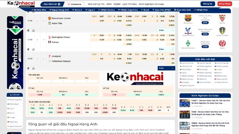 Keonhacaitop1 cung cấp tỷ lệ kèo và phân tích trận đấu chuẩn xác